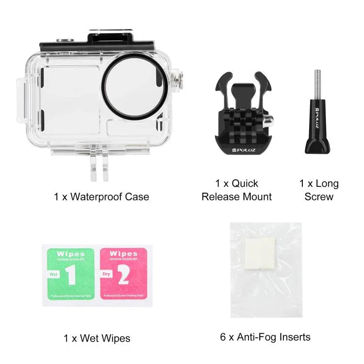 غطاء غوص مقاوم للماء بعمق 60 متر من PULUZ لكاميرا DJI Osmo Action 5 Pro / 3 / 4 مع حذاء بارد ومشبك وقاعدة تثبيت أساسية ومسمار، غطاء مقاوم للماء لكاميرا DJI Osmo Action 3 / 4