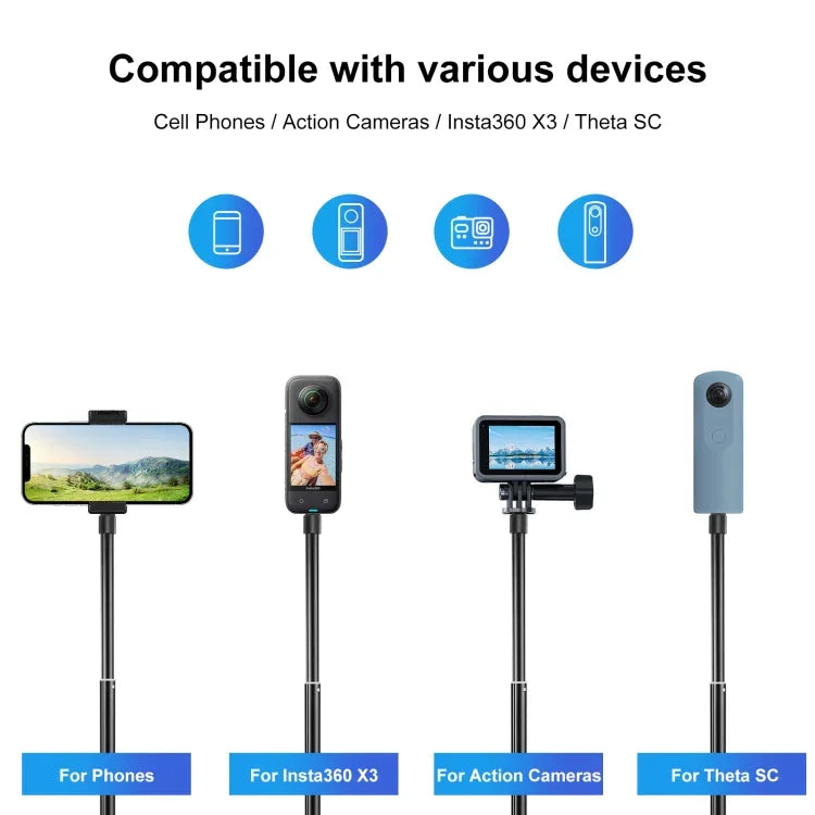 عصا سيلفي معدنية بطول 73.5 سم مع قاعدة محول غير مرئية وبرغي لـ Insta360 One RS / X2 / X3 / DJI Osmo 360، عصا سيلفي بطول 70 سم