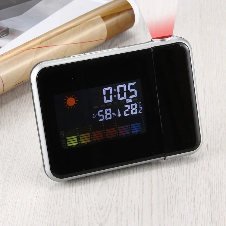 ساعة منبه رقمية متعددة الوظائف بشاشة LCD ملونة مع عرض LED للطقس / درجة الحرارة / الرطوبة / التقويم، ساعة منبه بعرض LED