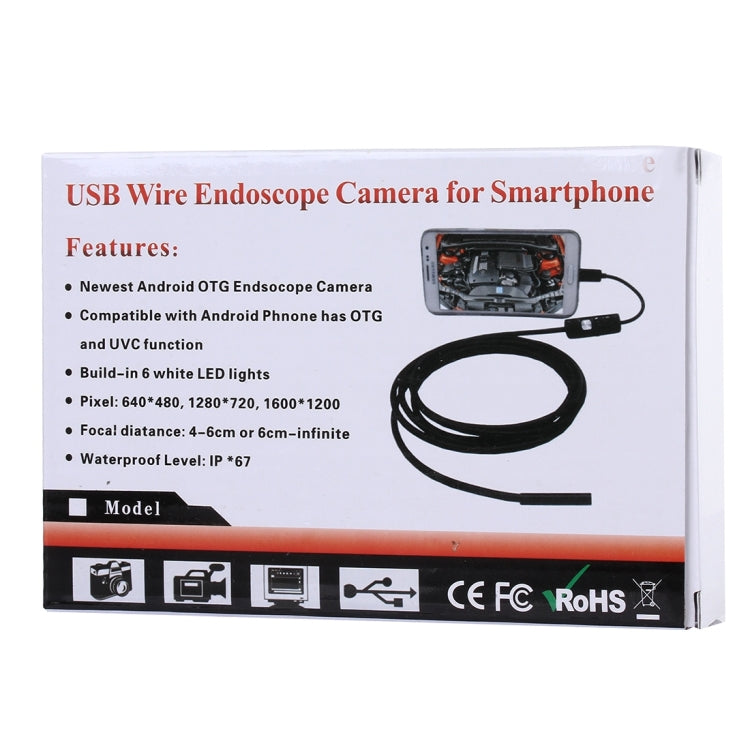 كاميرا فحص أنبوب ثعبان USB صغير مقاومة للماء مع 6 مصابيح LED لهاتف أندرويد OTG، الطول: 1م، قطر العدسة: 7 مم، 7 مم