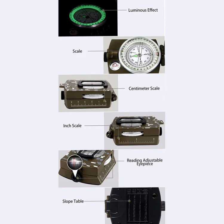 بوصلة جيولوجية عسكرية متعددة الوظائف GoldGood DC60-2A للسفر في الهواء الطلق مع عرض مضيء (أخضر عسكري)، DC60