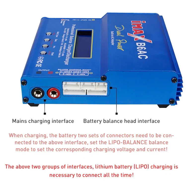 شاحن توازن بطارية RC Lipo بشاشة LCD بحجم 2.6 إنش iMAX B6AC (100-240 فولت / قابس الاتحاد الأوروبي)، B6AC