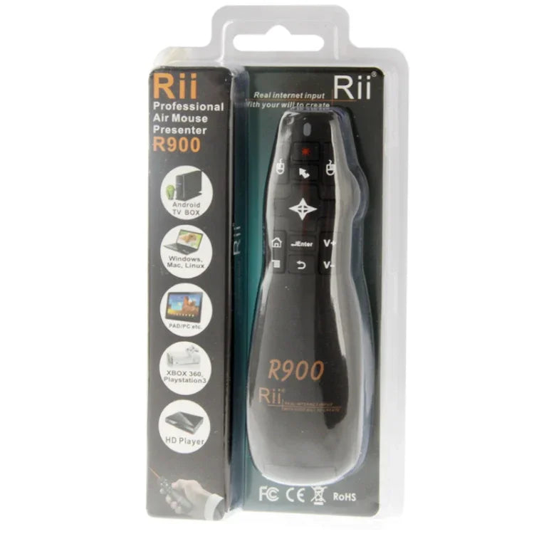 جهاز تحكم لاسلكي 2.4 جيجاهرتز مع مؤشر ليزر وجهاز تحكم جوي Fly Mouse Rii Professional Air Mouse R900 لأجهزة HTPC / صندوق تلفاز أندرويد / PS3 / XBOX360 / جهاز لوحي (K14 R900)، K14 R900