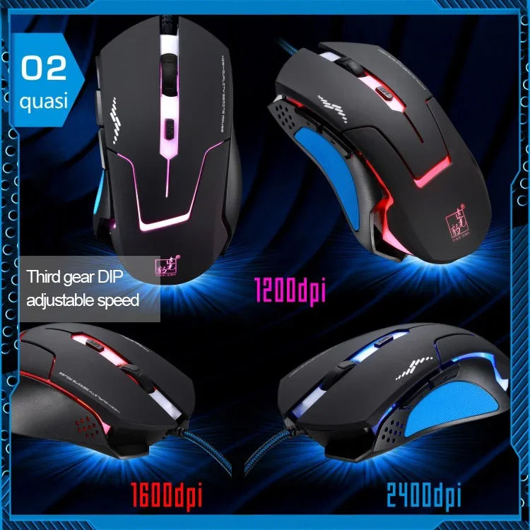 فأرة ألعاب سلكية T7 قابلة لتغيير 3 ألوان بدقة 1200 DPI 1600 DPI 2400 DPI، T7