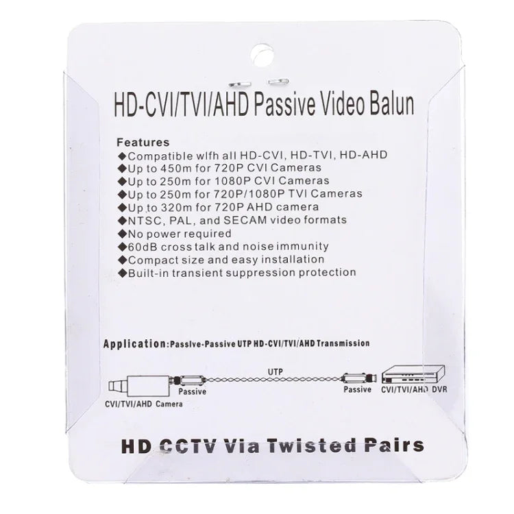 قطعتان من محول فيديو سلبي 1 قناة CVI/TVI/AHD 202E-HD، محول محوري، 202E-HD