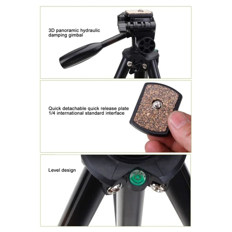 حامل ثلاثي القوائم YUNTENG VCT-681 بطول 138 سم لكاميرات SLR / Micro-SLR / الرقمية، أرجل من الألمنيوم قابلة للطي بأربعة أقسام، مناسب لكاميرات كانون / نيكون / باناسونيك / بنتاكس / كاسيو / سوني / فوجي (سعة التحميل: 3 كجم)