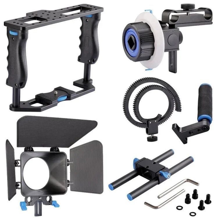 مثبت كاميرا فيديو مع مقبض كبير YELANGU YLG1103A-B + طقم صندوق مات للكاميرات DSLR / كاميرات الفيديو