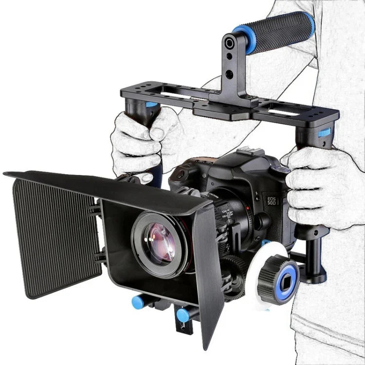 مثبت كاميرا فيديو مع مقبض كبير YELANGU YLG1103A-B + طقم صندوق مات للكاميرات DSLR / كاميرات الفيديو