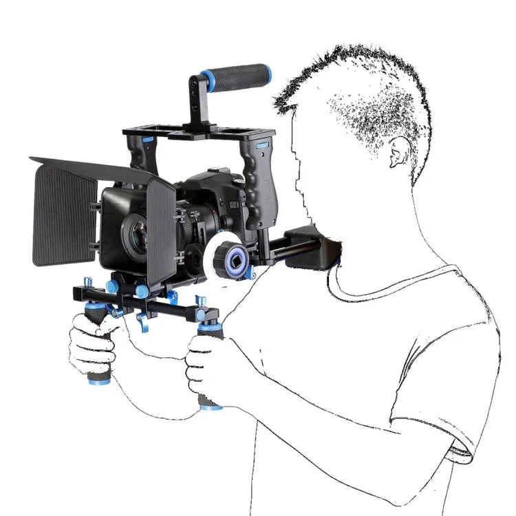 حامل كتف كاميرا بمقبضين YELANGU YLG1103A-A + طقم مثبت كاميرا مع صندوق مات للكاميرات DSLR / كاميرات الفيديو
