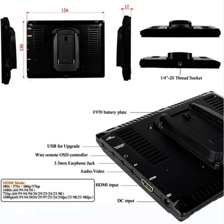 شاشة مراقبة كاميرا FEELWORLD FW-759 مقاس 7 بوصات تصميم نحيف 1280 × 800 HDMI 1080P