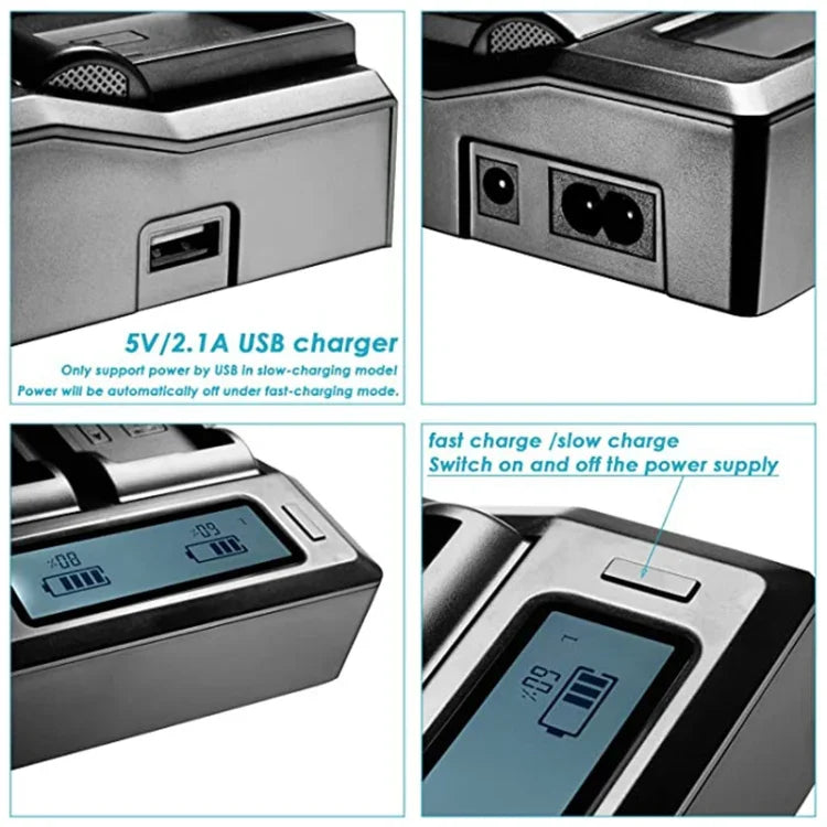 شاحن بطارية رقمي بشاشة LCD ثنائي القناة مع منفذ USB لبطاريات Sony BP-U30 / U60 / U90، متوافق مع Sony EX260 / EX280 / FS7