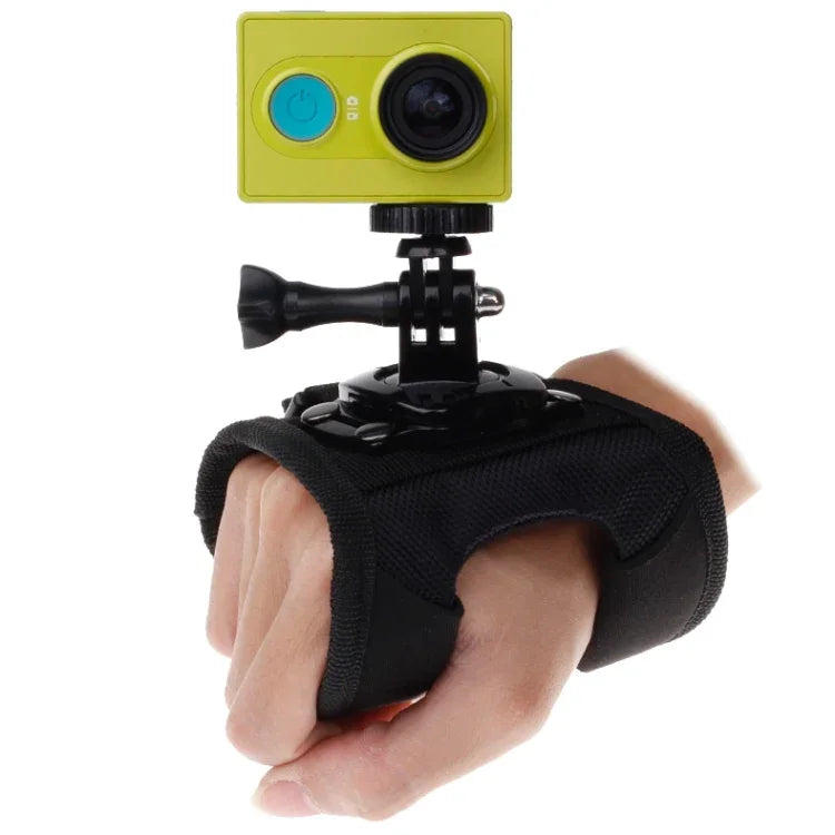 حزام معصم على شكل قفاز مع دوران 360 درجة وحامل راحة كف مع برغي ومحول لكاميرا Xiaomi Yi الرياضية / GoPro Hero4 / 3+ / 3 / 2 / 1، الحجم: 45 سم × 11 سم، حزام على شكل قفاز