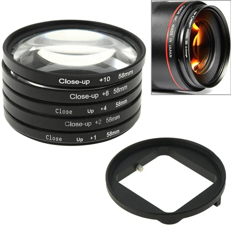 مجموعة 6 في 1 فلتر عدسة مقربة 58 مم + حلقة محول فلتر لكاميرا GoPro HERO3، 6 في 1 58mm