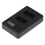 شاحن بطاريتين بشاشة LCD موديل GP158-B لكاميرات GoPro HERO3+ /3 (AHDBT-301, AHDBT-302)، يعرض سعة الشحن، لكاميرات GoPro HERO3+ /3