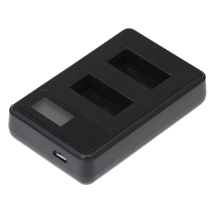 شاحن بطاريتين بشاشة LCD موديل GP158-B لكاميرات GoPro HERO3+ /3 (AHDBT-301, AHDBT-302)، يعرض سعة الشحن، لكاميرات GoPro HERO3+ /3