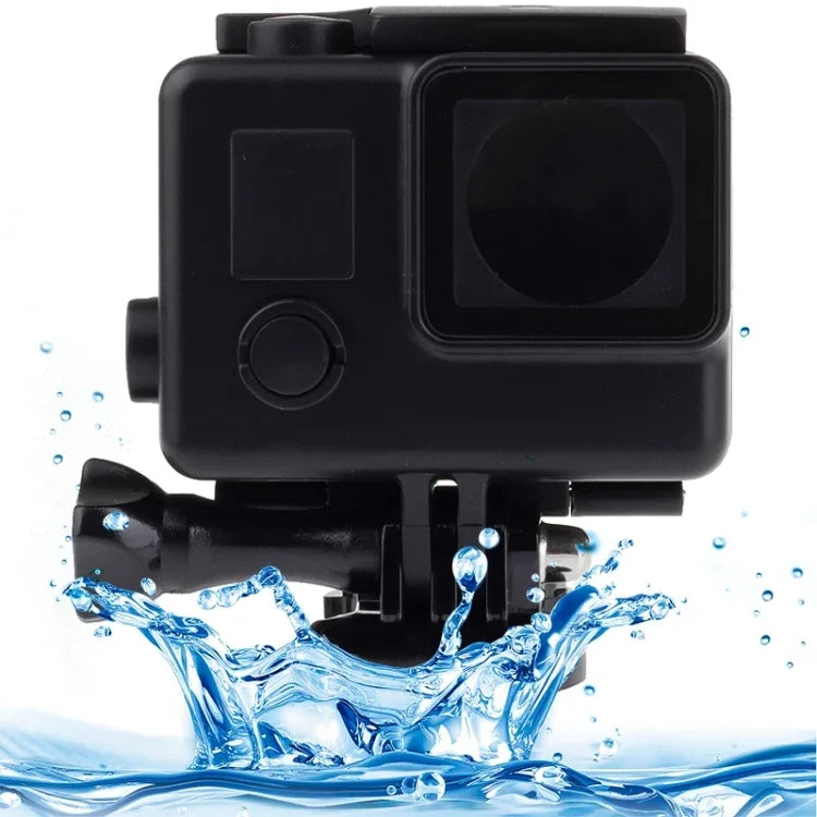 حافظة واقية مقاومة للماء باللون الأسود مع حزام تثبيت أساسي لكاميرات GoPro HERO4 /3+، عمق مقاومة الماء: 10 أمتار، مقاومة للماء حتى 10 أمتار