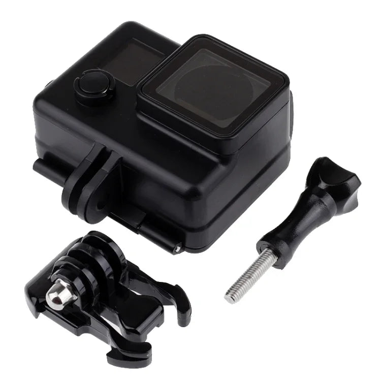 حافظة واقية مقاومة للماء باللون الأسود مع حزام تثبيت أساسي لكاميرات GoPro HERO4 /3+، عمق مقاومة الماء: 10 أمتار، مقاومة للماء حتى 10 أمتار