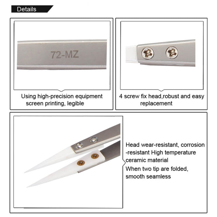 أفضل ملقط BST-72-MZ 302 من الفولاذ المقاوم للصدأ بمقاومة عالية للحرارة مع رأس سيراميكي، BST-72-MZ