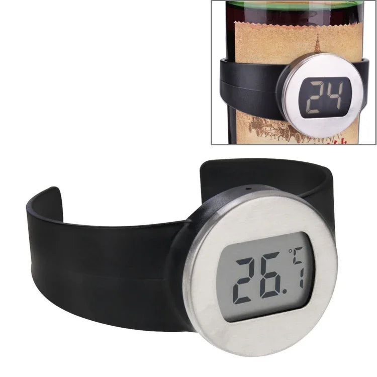 مقياس حرارة زجاجة نبيذ رقمي بشاشة LCD بدرجة مئوية، مناسب لقطر الزجاجة: 65-80 مم (أسود + فضي)، TL802-TT