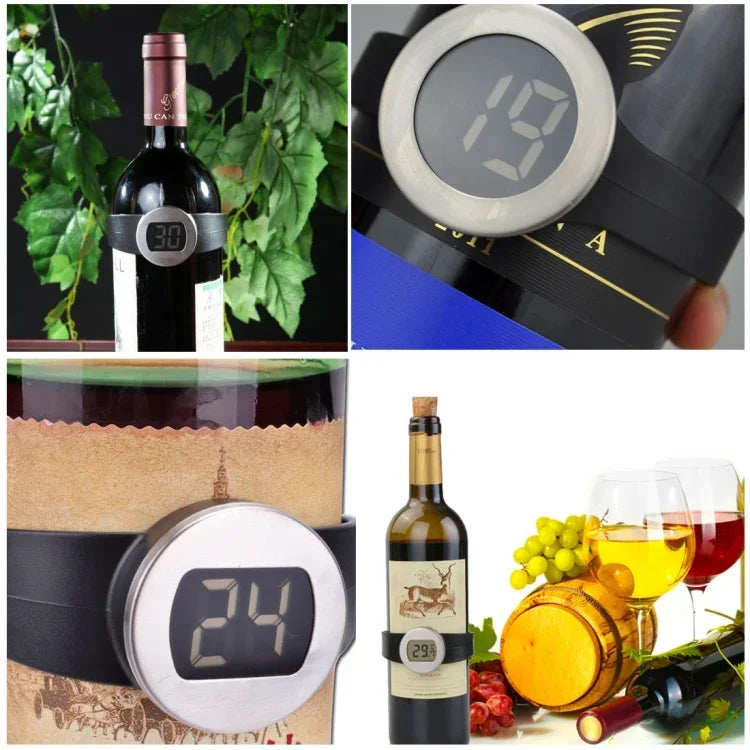 مقياس حرارة زجاجة نبيذ رقمي بشاشة LCD بدرجة مئوية، مناسب لقطر الزجاجة: 65-80 مم (أسود + فضي)، TL802-TT