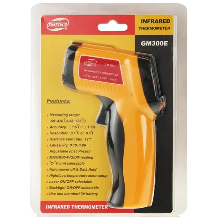 مقياس حرارة بالأشعة تحت الحمراء بنقطة ليزر رقمي BENETECH GM300E، نطاق درجة الحرارة: -50 إلى 420 درجة مئوية، GM300E