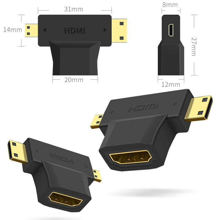 محول 3 في 1 من HDMI أنثى إلى Mini HDMI ذكر + Micro HDMI ذكر، HDMI أنثى إلى Mini HDMI + Micro HDMI