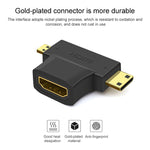 محول 3 في 1 من HDMI أنثى إلى Mini HDMI ذكر + Micro HDMI ذكر، HDMI أنثى إلى Mini HDMI + Micro HDMI