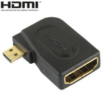 محول HDMI صغير ذكر مطلي بالذهب إلى HDMI 19 دبوس أنثى بزاوية 90 درجة، من Micro HDMI إلى HDMI