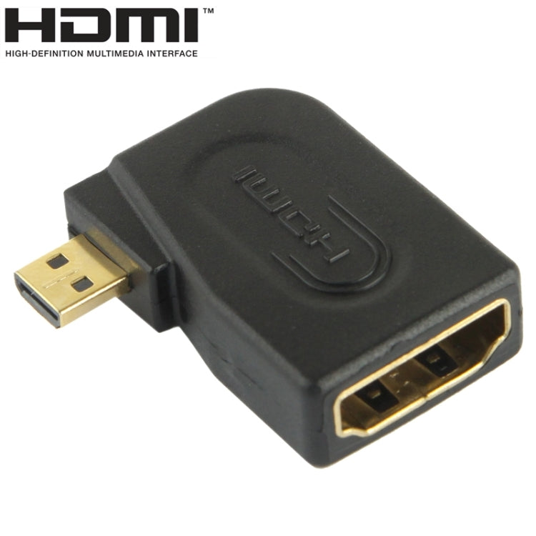 محول HDMI صغير ذكر مطلي بالذهب إلى HDMI 19 دبوس أنثى بزاوية 90 درجة، من Micro HDMI إلى HDMI