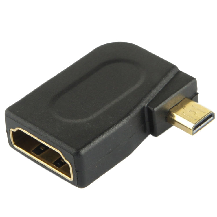 محول HDMI صغير ذكر مطلي بالذهب إلى HDMI 19 دبوس أنثى بزاوية 90 درجة، من Micro HDMI إلى HDMI