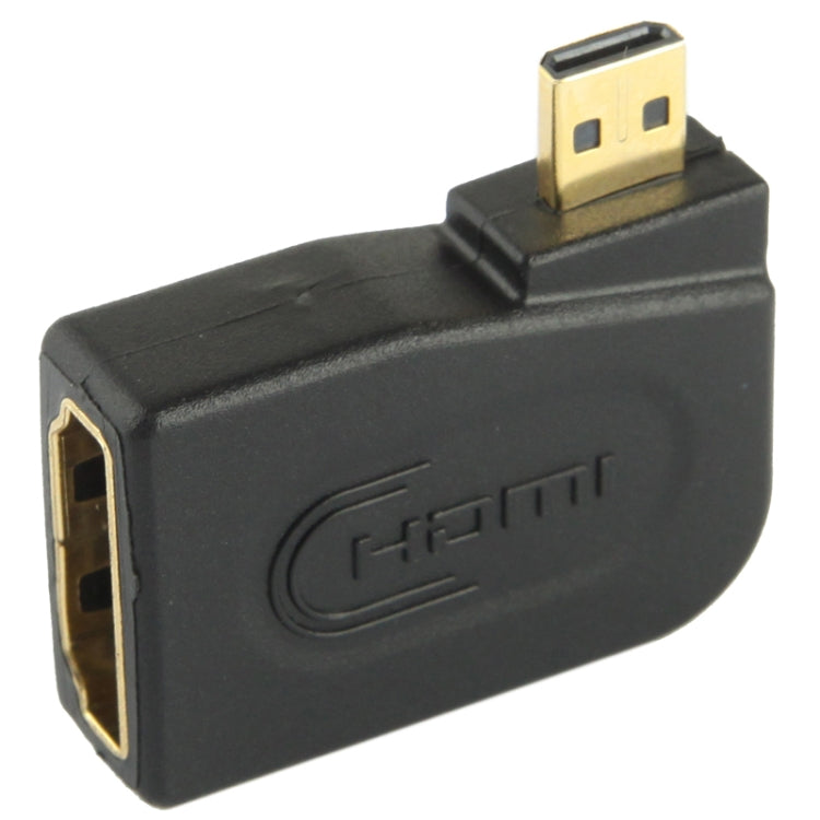 محول HDMI صغير ذكر مطلي بالذهب إلى HDMI 19 دبوس أنثى بزاوية 90 درجة، من Micro HDMI إلى HDMI