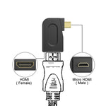 محول HDMI صغير ذكر مطلي بالذهب إلى HDMI 19 دبوس أنثى بزاوية 90 درجة، من Micro HDMI إلى HDMI