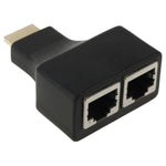 موسع كابل شبكة HDMI بطول 30 متر إلى منفذي RJ45 عبر كابل Cat 5e/6 لدعم 3D HDTV، RJ45 مزدوج أسود
