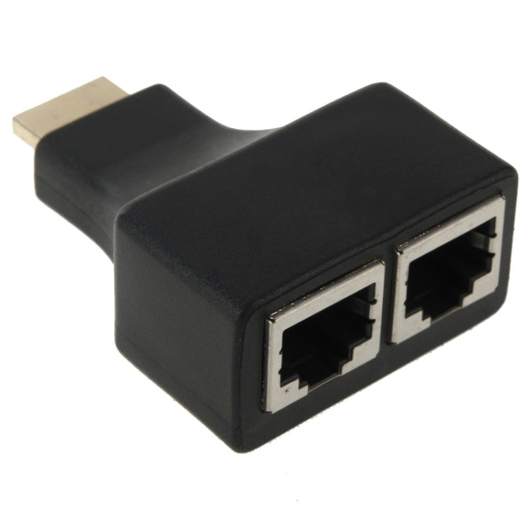 موسع كابل شبكة HDMI بطول 30 متر إلى منفذي RJ45 عبر كابل Cat 5e/6 لدعم 3D HDTV، RJ45 مزدوج أسود