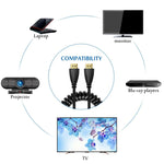 كابل ملفوف HDMI ذكر 19 دبوس مطلي بالذهب إصدار 1.4، يدعم 3D / إيثرنت، الطول: 60 سم (يمكن تمديده حتى 2 متر)، HDMI AM إلى AM
