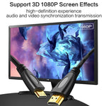 كابل ملفوف HDMI ذكر 19 دبوس مطلي بالذهب إصدار 1.4، يدعم 3D / إيثرنت، الطول: 60 سم (يمكن تمديده حتى 2 متر)، HDMI AM إلى AM