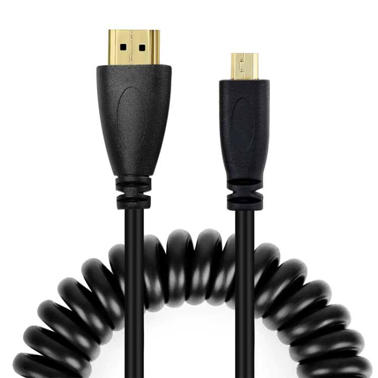كابل ملفوف Micro HDMI ذكر إلى HDMI ذكر مطلي بالذهب إصدار 1.4، يدعم 3D / إيثرنت، الطول: 60 سم (يمكن تمديده حتى 2 متر)، Micro HDMI AM إلى HDMI AM