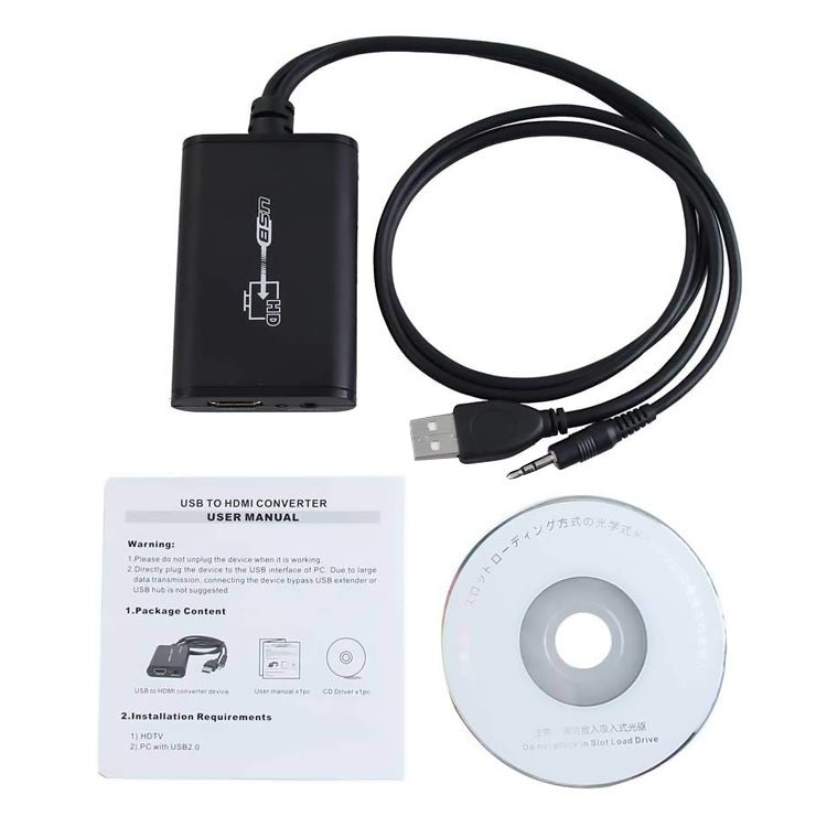 محول USB 2.0 إلى HDMI فيديو عالي الدقة لتلفاز HDTV، يدعم Full HD 1080P، USB 2.0