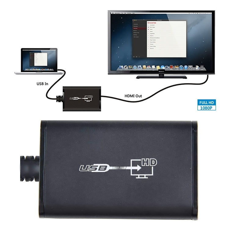 محول USB 2.0 إلى HDMI فيديو عالي الدقة لتلفاز HDTV، يدعم Full HD 1080P، USB 2.0