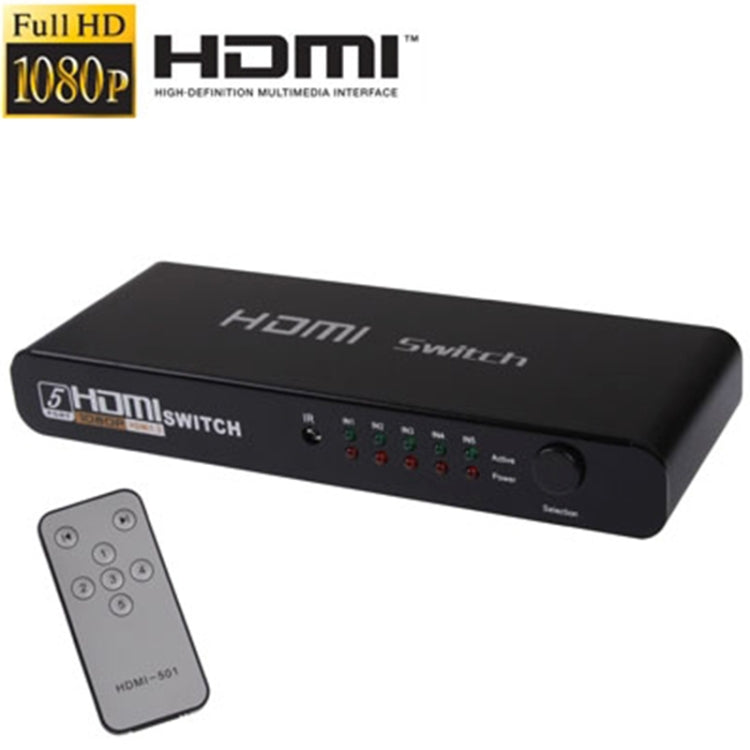 مفتاح HDMI بخمسة منافذ بدقة Full HD 1080P مع مفتاح وجهاز تحكم عن بعد، إصدار 1.3 (5 منافذ إدخال HDMI، منفذ إخراج HDMI واحد)، إصدار 1.3