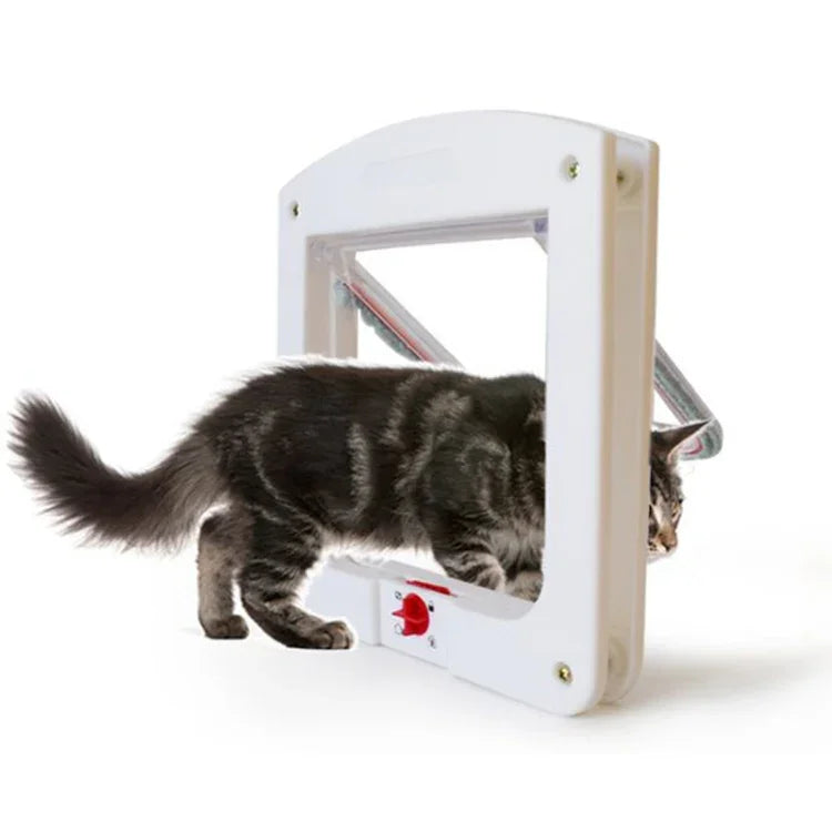 猫/小型犬用透明フラップ ユニバーサル4方向ロック ホワイト
