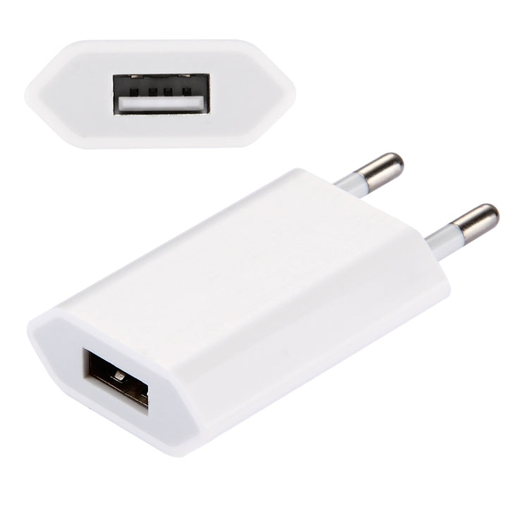 شاحن سفر بمنفذ USB فردي 5V / 1A، قابس الاتحاد الأوروبي، قابس الاتحاد الأوروبي، أبيض