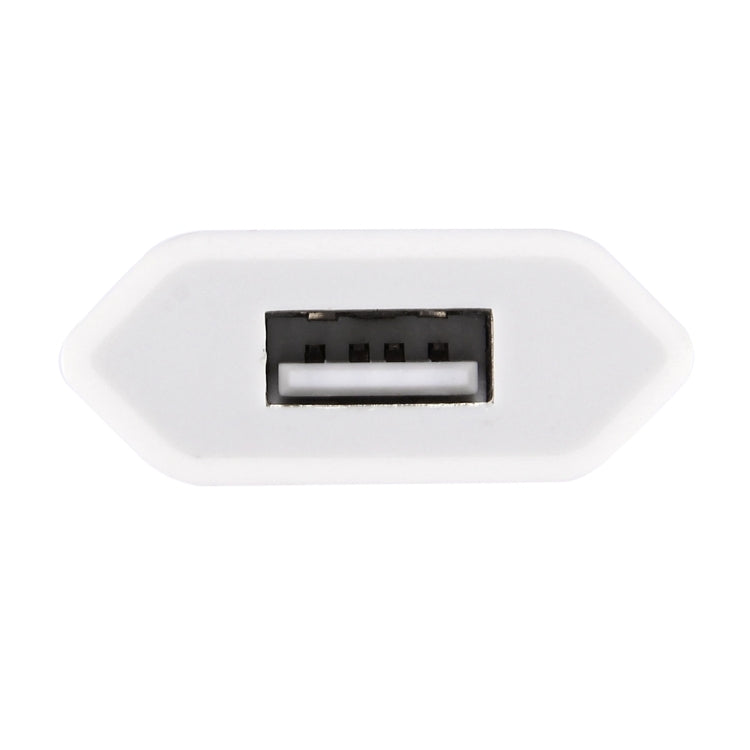 شاحن سفر بمنفذ USB فردي 5V / 1A، قابس الاتحاد الأوروبي، قابس الاتحاد الأوروبي، أبيض