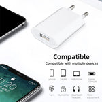 محول شاحن سفر 2 في 1 بقابس الاتحاد الأوروبي 5V 1A مع كابل 8 دبابيس بطول 1 متر لجهاز iPhone