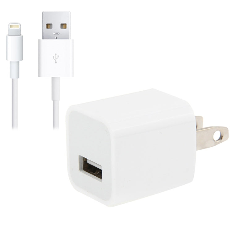 محول شاحن سفر 2 في 1 بقابس الولايات المتحدة 5V 1A مع كابل 8 دبابيس بطول 1 متر لجهاز iPhone