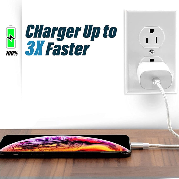 كابل بيانات / شاحن 8 دبابيس إلى USB برأس معدني بنمط شبكي، طول الكابل: 25 سم