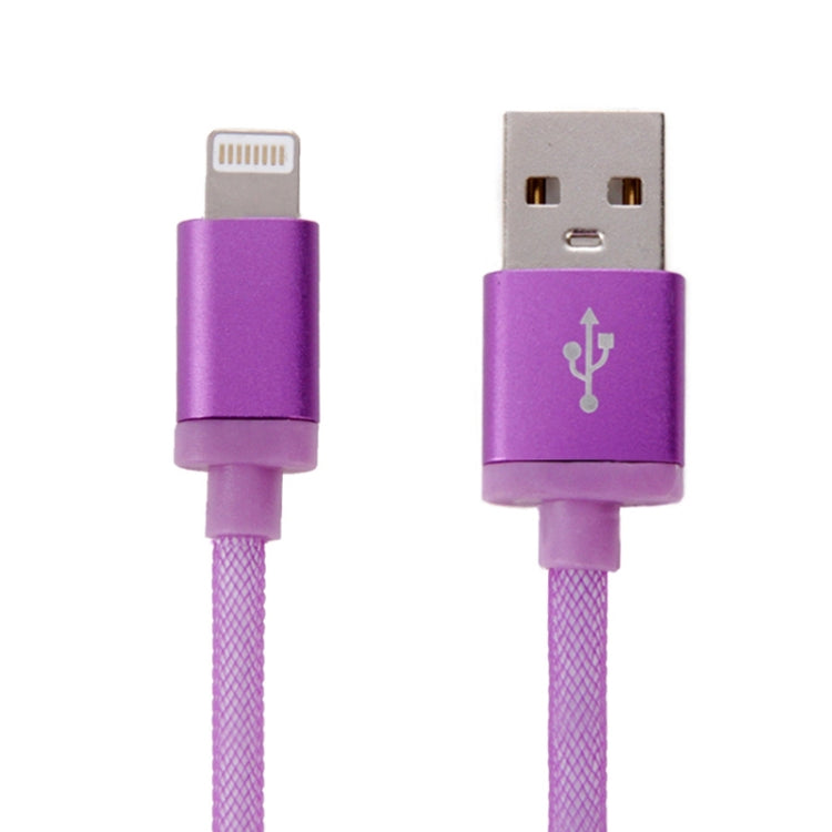 كابل بيانات / شاحن 8 دبابيس إلى USB برأس معدني بنمط شبكي، طول الكابل: 25 سم