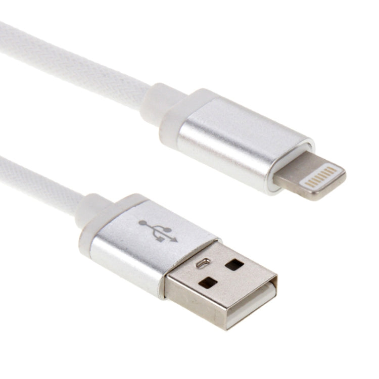 كابل بيانات / شاحن 8 دبابيس إلى USB برأس معدني بنمط شبكي، طول الكابل: 25 سم