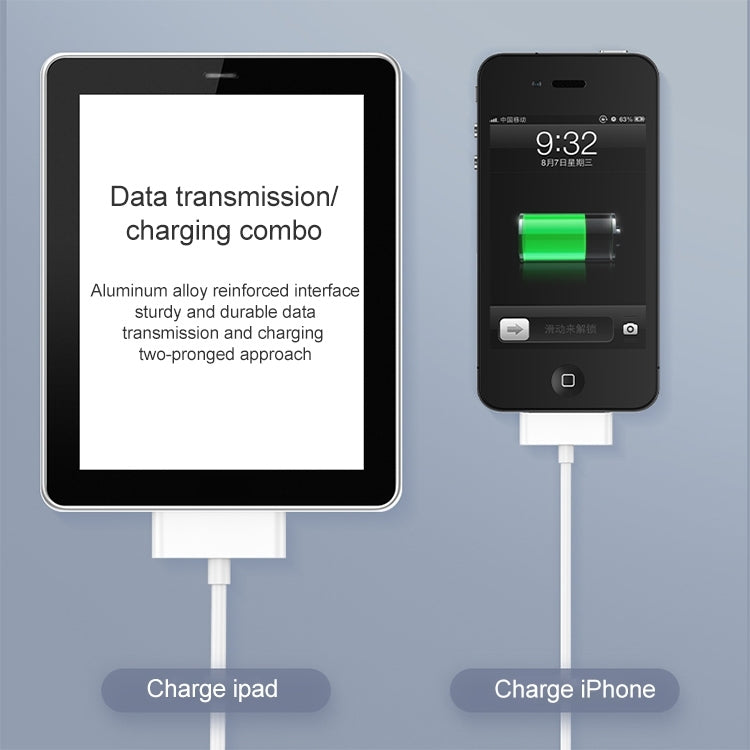 كابل شحن ومزامنة بيانات من 30 دبوس ذكر إلى USB ذكر لأجهزة iPad / 2 / 3، iPhone 4 و 4s، iPod Nano، iPod Touch، الطول: 1 م، USB إلى 30 دبوس