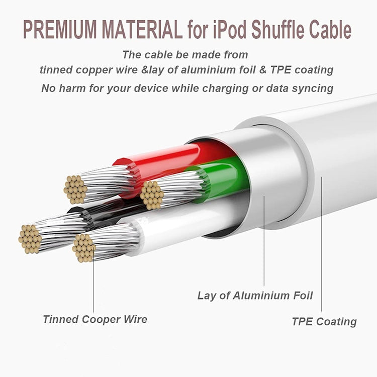 كابل مزامنة بيانات وشحن من USB إلى جاك 3.5 مم لجهاز iPod Shuffle الجيل الأول / الثاني / الثالث، الطول: 15.5 سم
